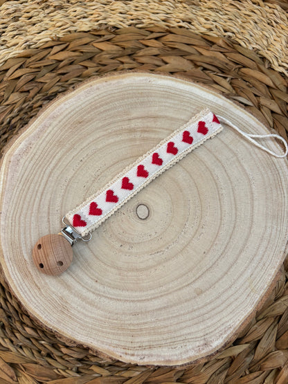 Attache-tétine en bois & ruban jacquard